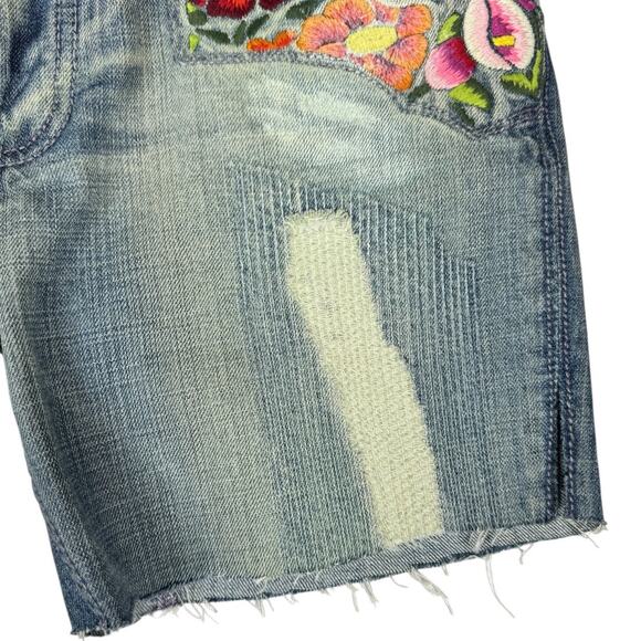 Antik Denim Floral Embroidered Jean Shorts 30 Cutoffs Distressed Boho Hippie - Picture 4 of 8